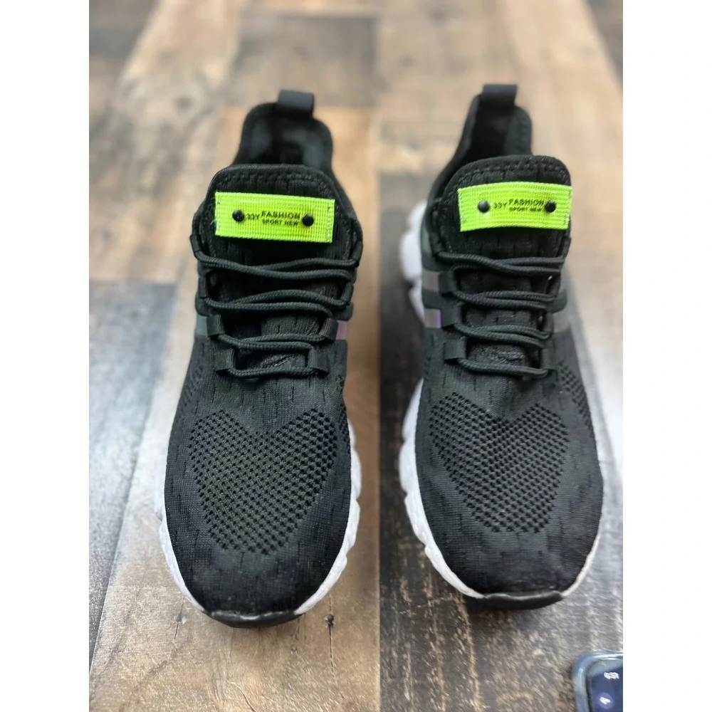 33Y Fashion Sport New Knit Sneakers Mens 42 Black Neon Green Athletic Shoes